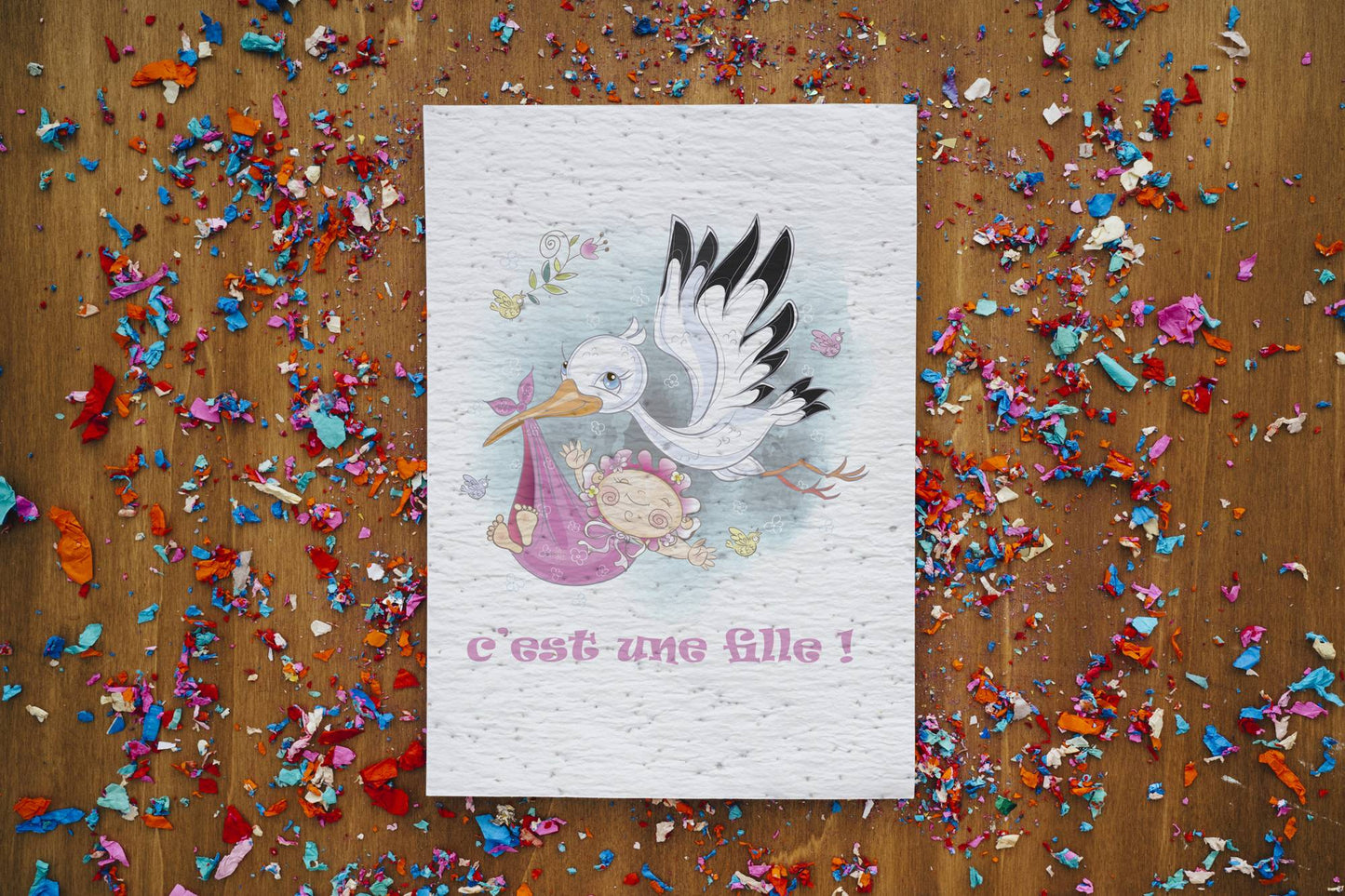 Carte à planter cigogne naissance fille La Fabrik' à Pousses