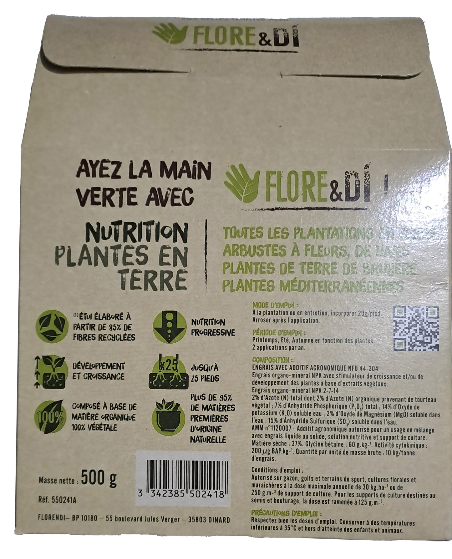 Engrais Nutrition Plantes en terre 500g FLORE&DI