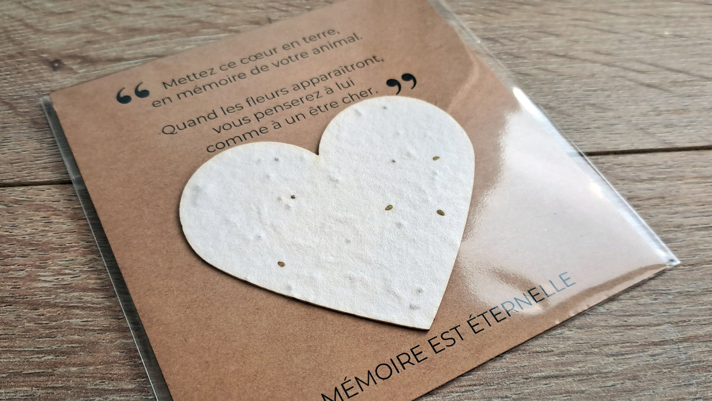 En mémoire à votre animal, coeur à planter en papier ensemencé