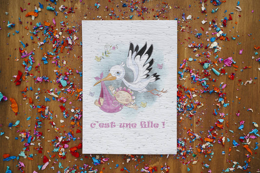 Carte à planter cigogne naissance fille La Fabrik' à Pousses