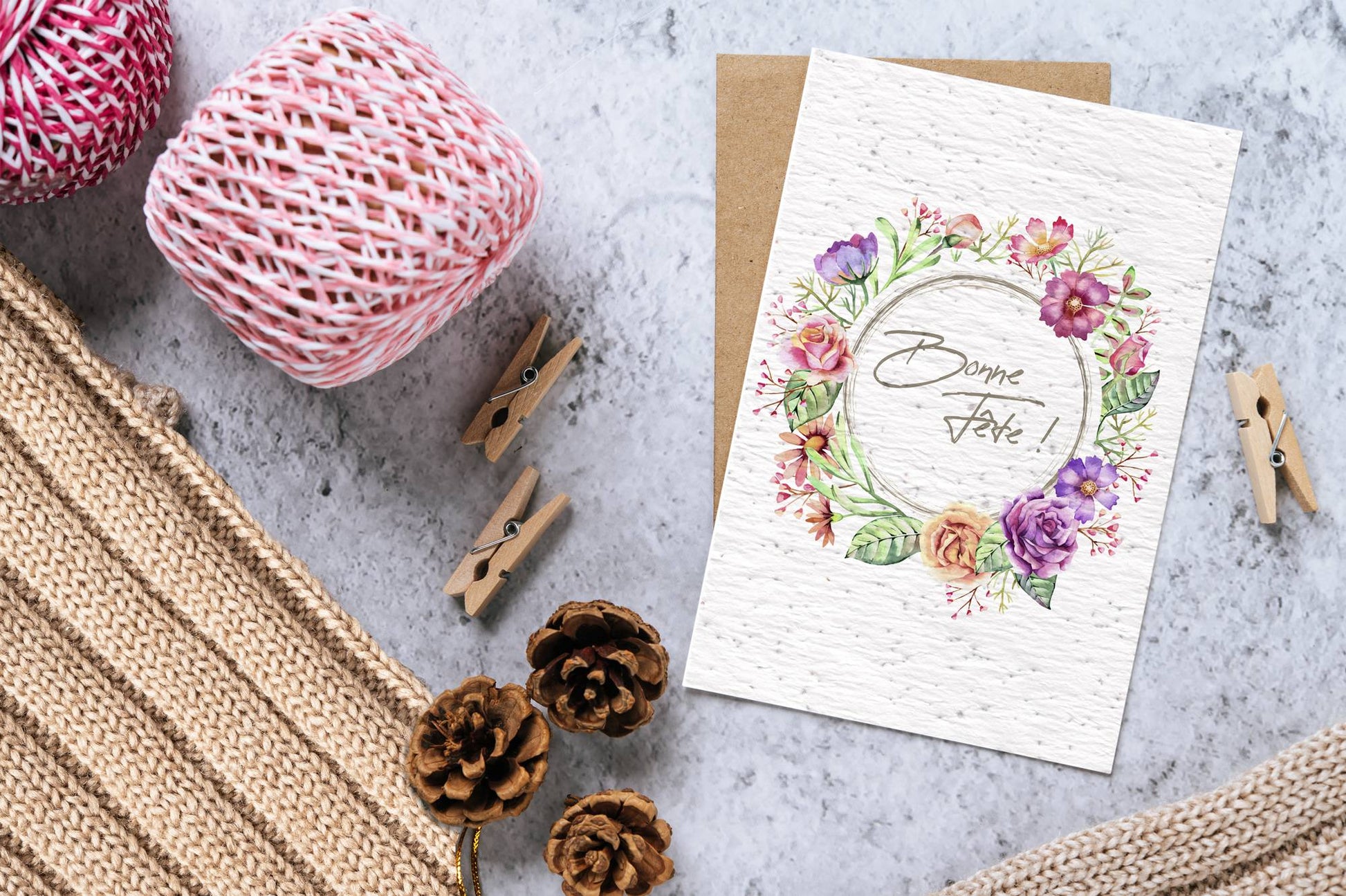 Carte à planter couronne de fleurs pour fête La Fabrik' à Pousses