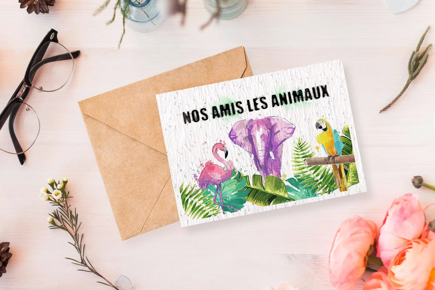 Carte à planter nos amis animaux effet aquarelle La Fabrik' à Pousses