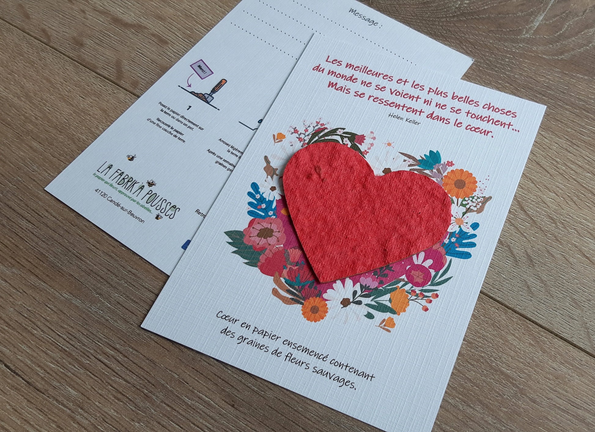 Carte cadeau sur papier ensemencé avec enveloppe Kraft – Fleurs